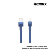 2.4A ( Type-C )-REMAX RC-C001A Flushing Series 2.4A USB to Type-C Charging Data Cable - Blue